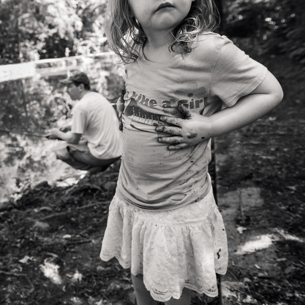 portrait of girl wearing fish like a girl t-shirt