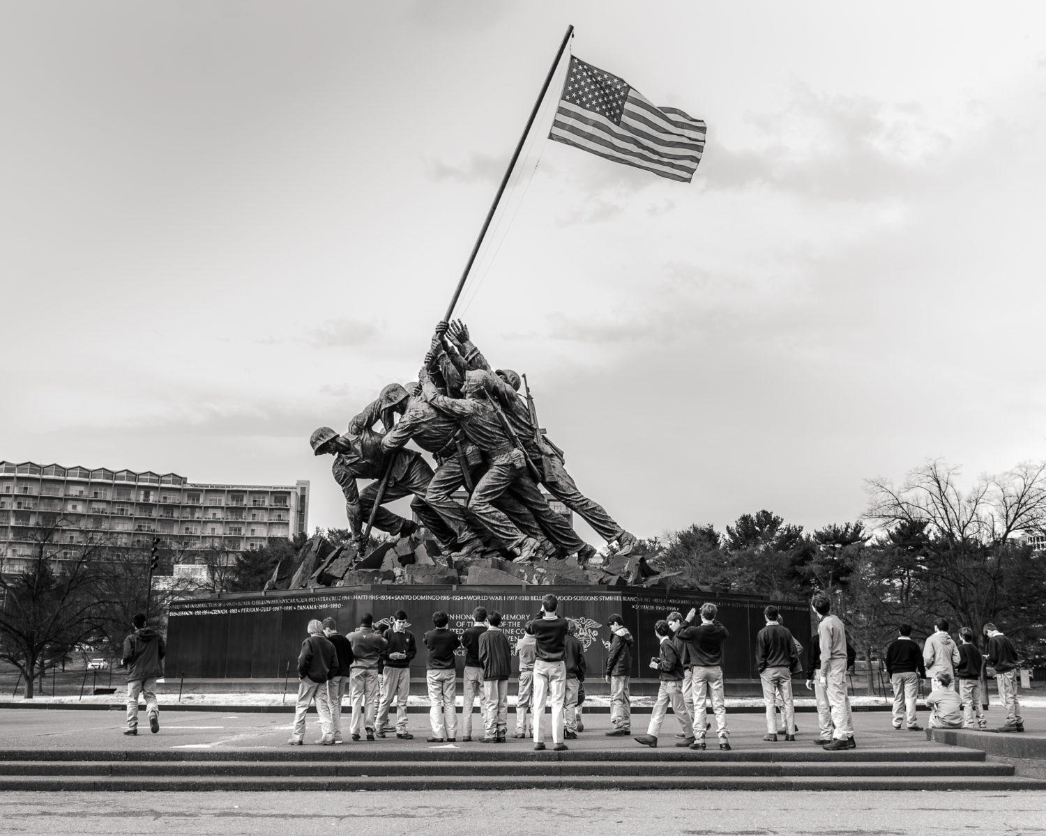 field trip of boys to Iwo Jima in Arlington Virgina