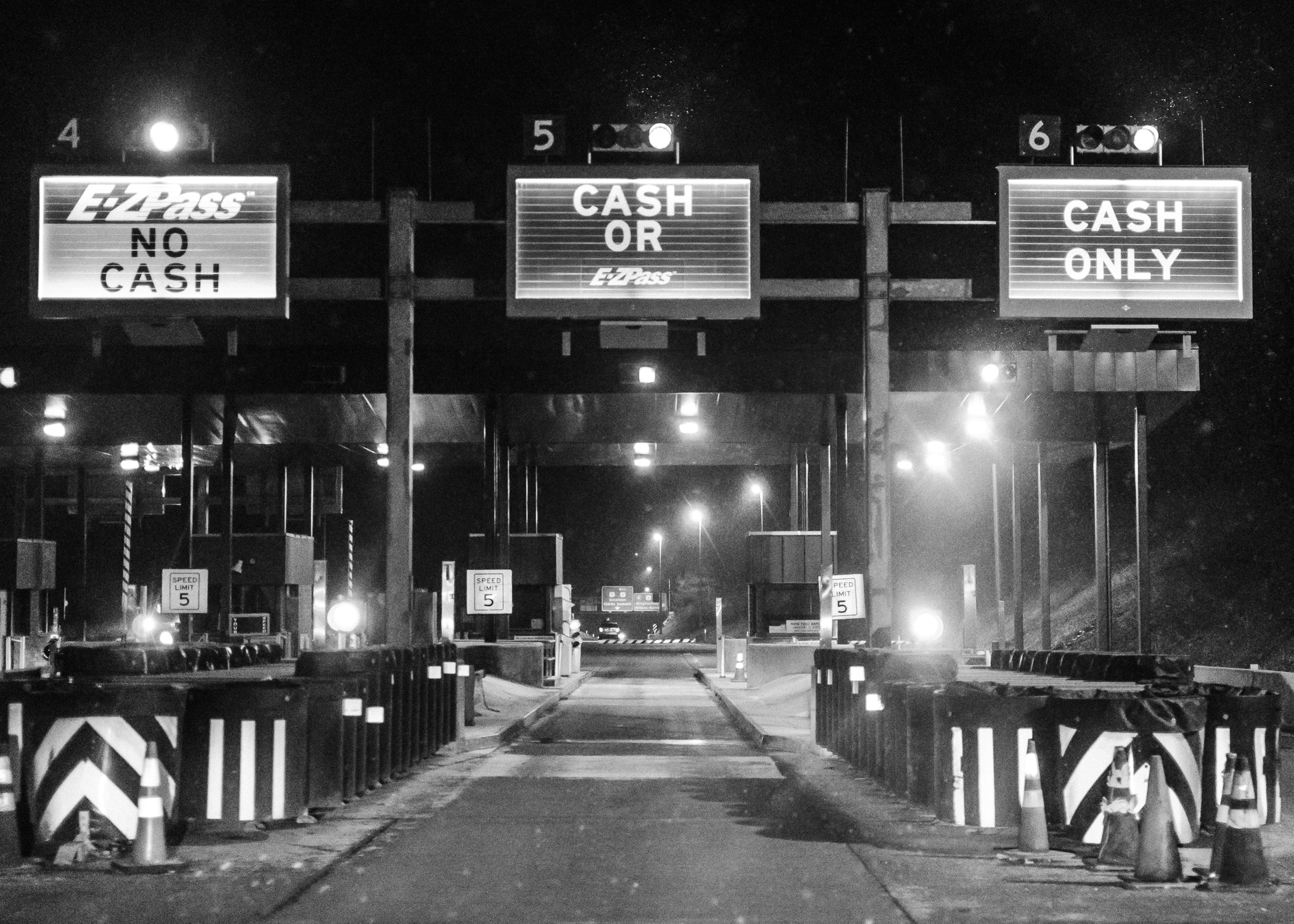 toll plaza in Pennsylvania at night during the snow